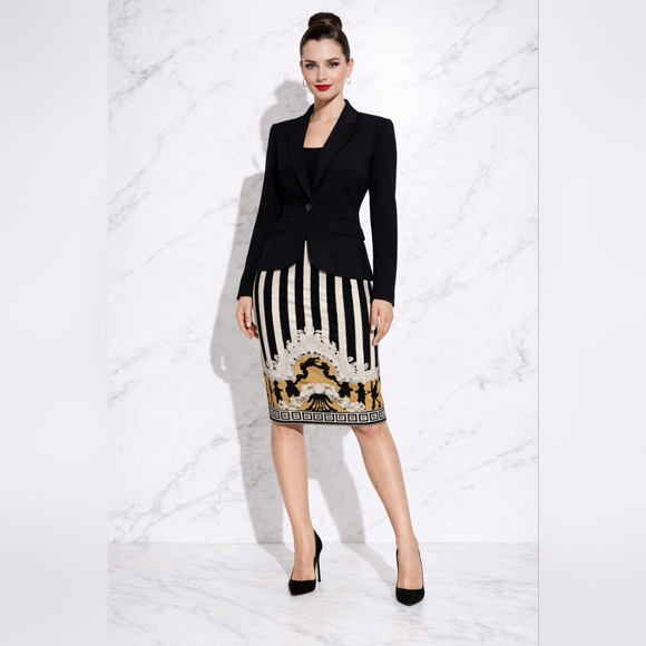 Gianni Versace collection Dresses & Skirts - Versace Collection Baroque Greek Key Black Gold Stripe Fully Lined Midi Skirt